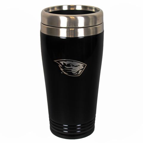 Black Travel Tumbler with Beaver