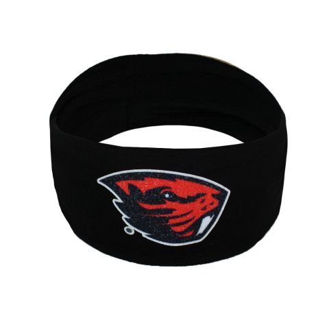 Black Stretch Headband with Sparkle Beaver