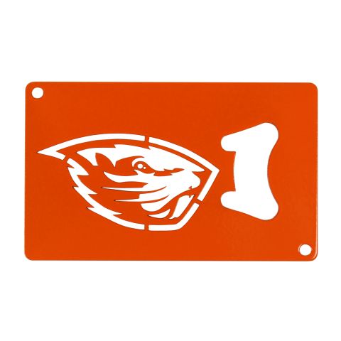 Orange Metal Credit Card Bottle Opener with Beaver