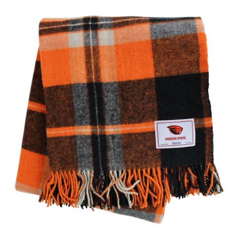 Orange Plaid Stadium Blanket with Oregon State Patch