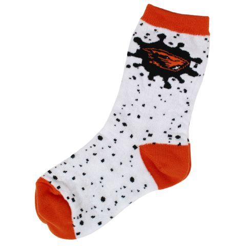 Youth White and Orange Paint Splatter Socks with Beaver